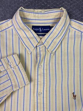 Vtg Ralph Lauren Oxford Shirt Mens 17.5 34/35 Yellow Stripe Button Down OCBD